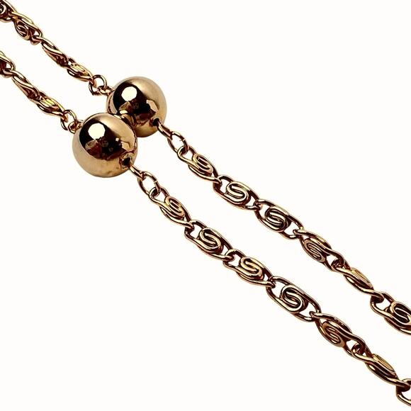 Necklace Gold Tone Ball Bead Station Continuous Loop Over Head Snail Link Chain - Picture 6 of 8